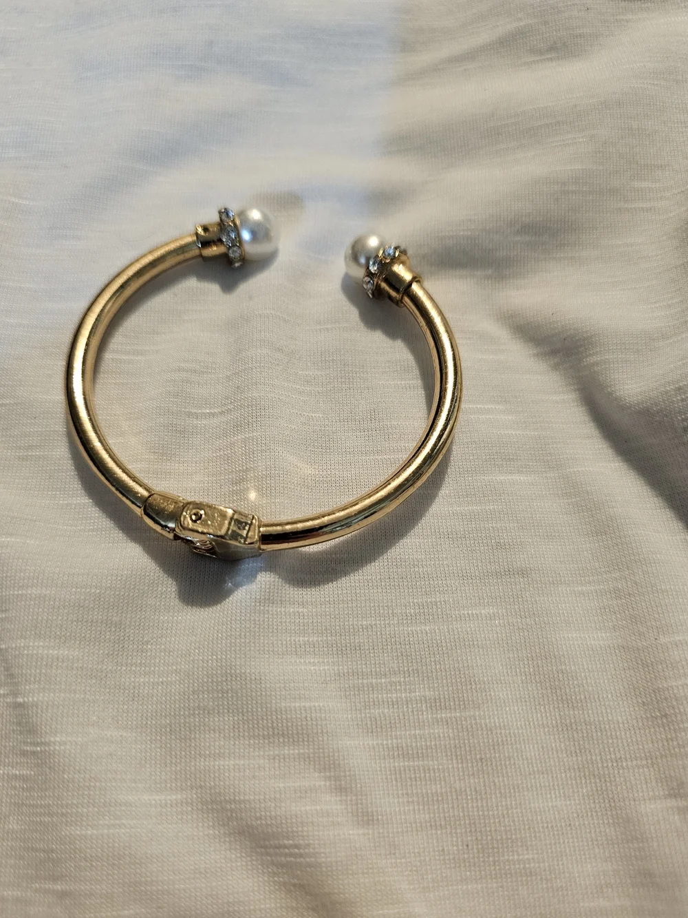 Gold Pearl-Accent Open Cuff Bracelet